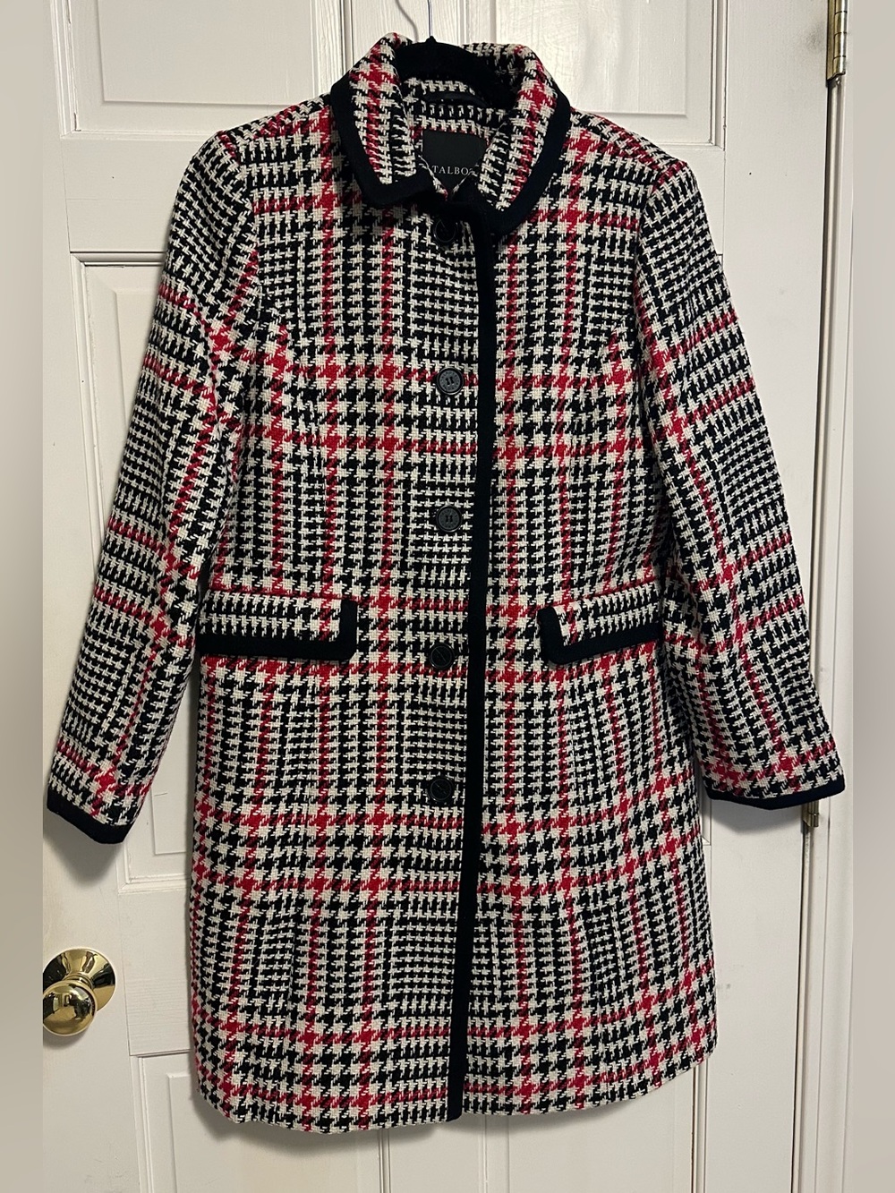 Talbots Women’s Black & Red Houndstooth Wool-Blend Coat